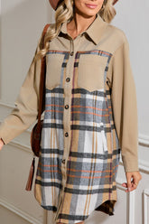Pocketed Plaid Long Sleeve Mini Shirt Dress OutfitFlow